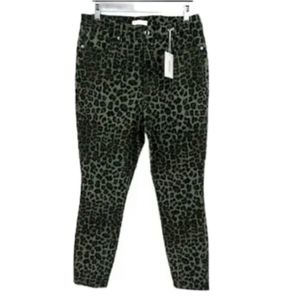 Good American Good Waist Crop Jeans Skinny Sage Leopard Print High Rise Slimming